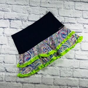 Denise Cronwall Ruffle Skort Large Blue Paisley Tennis Pickleball Golf Active